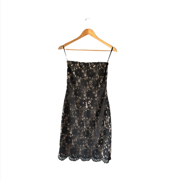 Cache Black Floral Lace Strapless Mini Dress Size S - Picture 1 of 5